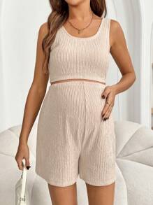 SHEIN Maternity Two Pieces Suits - Khaki - View 5