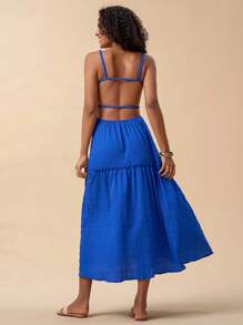 Travachic Women's Solid Color Spaghetti Strap Hollow Out Casual Dress - Royal Blue - View 2