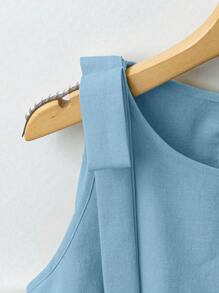 Franclia 女士两件套：无袖系带背心和宽松半裙，仿珍珠装饰 - 淺藍色 - 查看 4