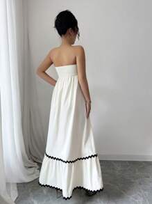 Chiquease 女士优雅花卉蕾丝拼布无袖摆裙，适合度假穿着 - 杏色 - 查看 2