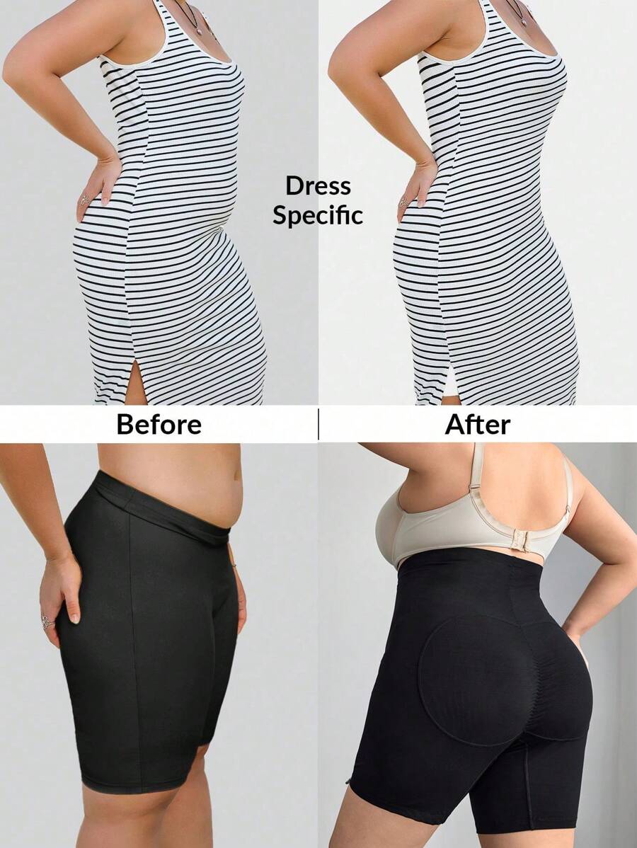 SHEIN CURVE+ Quần legging định hình eo cao, dáng cong cỡ lớn, phong cách Boho - màu đen - Xem 1