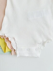 SHEIN LMoss Kids Bộ 6 món/Bộ đồ liền thân dệt kim màu trơn có dây đeo cho bé gái sơ sinh mùa hè - Nhiều màu - Xem 3