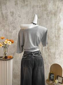 Attitoon Vintage Style Car Graphic Loose Casual T-Shirt For Women, Summer Back To School - Grey - View 2