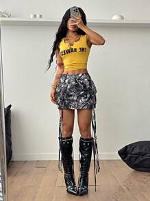 Coolane Women's Summer Streetwear Y2K Hip-Hop Athletic Tree Graphics Skirts With Pockets