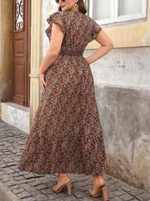 SHEIN Clasi Plus Size Women V-Neck Printed Long Dress,Long Flowing Beautiful Dress Dresses For Women Summer Dresses For Women Summer Dress - Multicolor - View 4