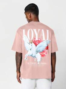 Sumwon Studios International Oversized T Shirt Streetwear Graphic Loyal Wing Design Premium Cotton Casual Summer Statement Print Los Angeles Collection - Hot Pink - View 1