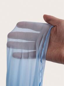 SHEIN EZwear 蕾丝下摆纯色夏季半身裙 - 淺藍色 - 查看 4