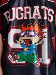 Nick 90's X ROMWE T-shirt oversize estiva con stampa retrò di lettere e cartoni americani