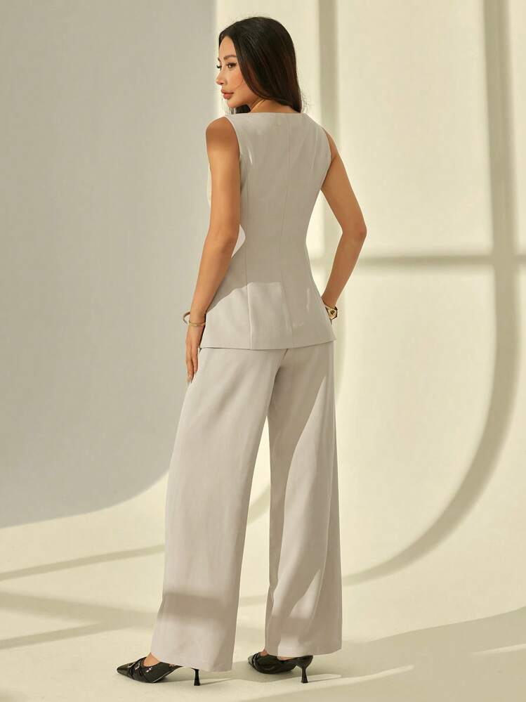 SHEIN PETITE Women Two Pieces Outfits For Daily Wear - Apricot - View 2