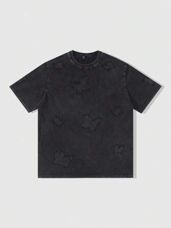 Street Life Men's Applique Washed Loose Short Sleeve T-Shirt