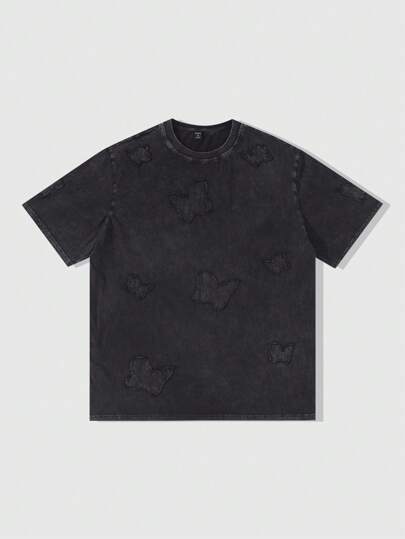 Street Life تي شيرت رجالي سادة ذو أكمام قصيرة فضفاض ومغسول