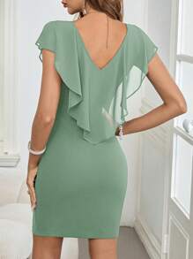 SHEIN Clasi Women's Ruffle Patchwork Fitted Dress With Back Strap, Light Green,Mint Green Dress