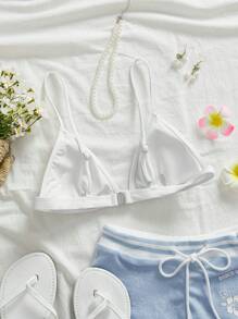 Swim Mod 女士假日海滩刺绣可爱女孩三角杯比基尼上衣 - 白色 - 查看 2