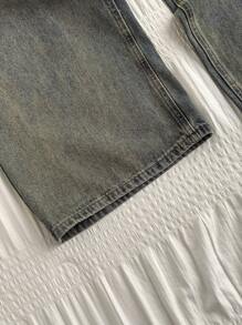 SHEIN PETITE Jeans anchos de cintura baja ajuste holgado para mujer