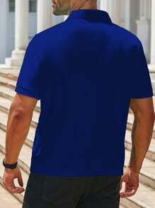 Manfinity Homme Camisa polo de manga corta de unicolor casual para hombres de talla grande, adecuada para verano, formal - azul real - Ver 2
