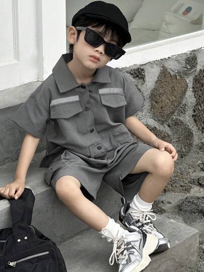 DAZY Young Boys Collared Short Sleeve Romper