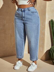 SHEIN SXY Plus Size Casual Washed High Waist Tapered Leg Jeans