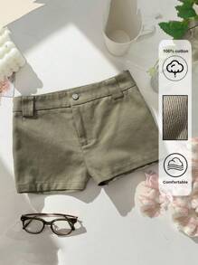 SHEIN EZwear Green Casual Women Shorts, Fashionable For Summer