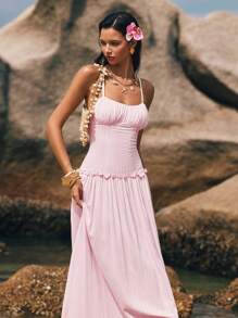 Poéselle 女士休闲纯色细肩带连衣裙 - 粉色 - 查看 2