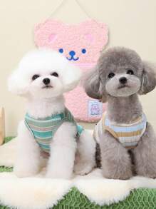 PETSIN 可爱简约休闲家居风格“LUCKY”和狗狗印花柔软面料，轻盈透气无袖宠物背心适合户外、夏季，欧美时尚猫狗适用 - 藍色 - 查看 5