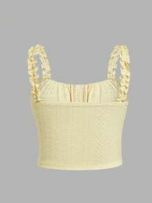 SHEIN EZwear Plus Size Romantic Yellow Semi-Sheer Ruffled Hem Backless Camisole, Fashion & Versatile, Spring/Summer Vintage - Yellow - View 2