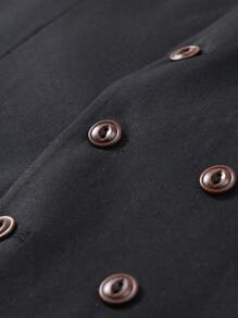 Manfinity Mode Men's Solid Color Double-Breasted Suit Vest And Pants Set Men's Dress Clothes Classy Men Outfits - Black - View 6