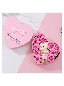 10 件玫瑰香皂花心形礼盒，创意生日/婚礼派对礼物 - 彩色 - 查看 3