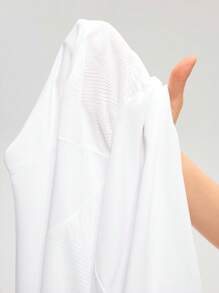 SHEIN Cheerettes Solid Color Hooded Pullover White Long Sleeve Casual Sports Sweatshirt, Spring/Fall