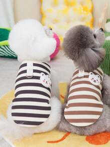 PETSIN 可爱简约黑白熊图案柔软面料轻盈透气宠物背心，适合休闲居家或户外穿着，流行于欧美，夏季 - 黑與白 - 查看 5