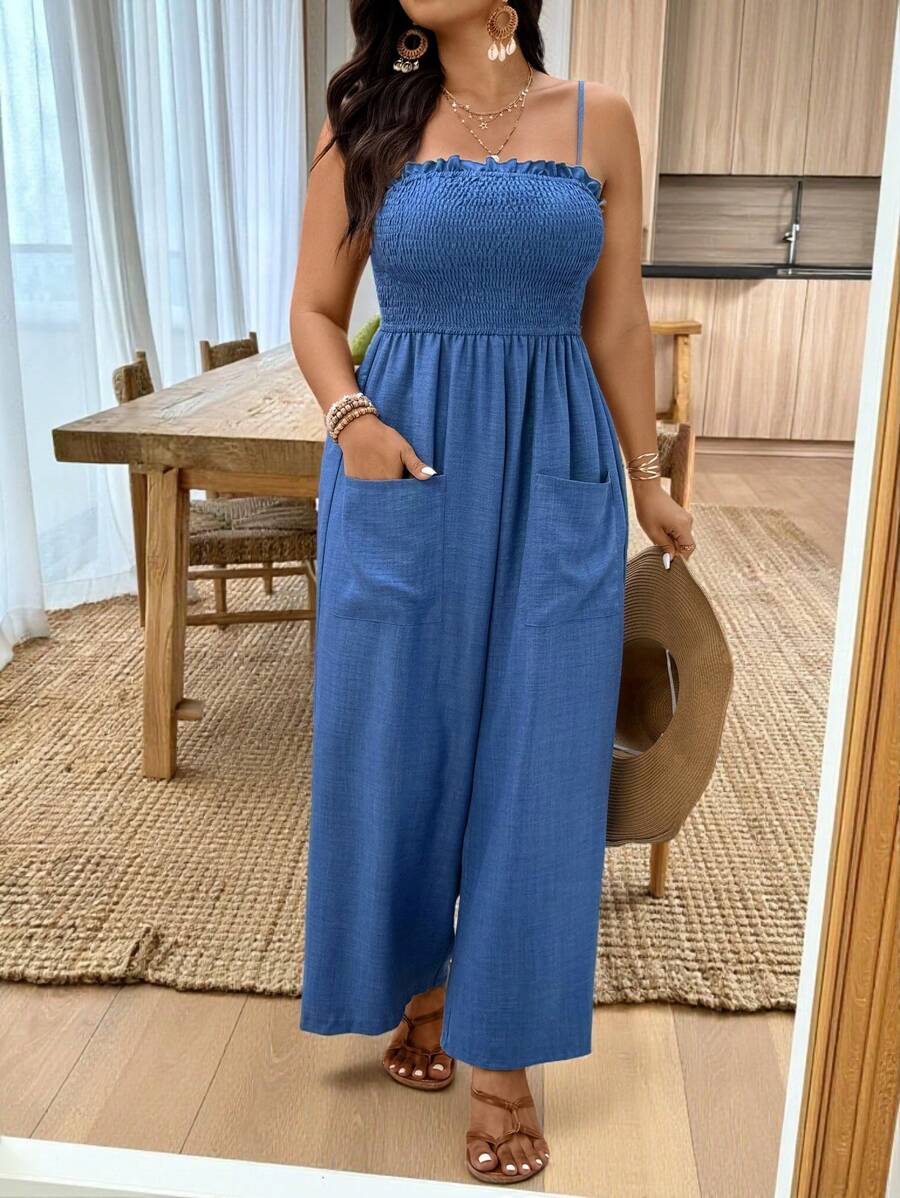 Weeklong Bộ đồ liền thân thiết kế dây mảnh vải kết cấu cỡ lớn, thường ngày khi đi nghỉ - Màu xanh lam - Xem 1