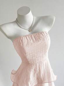 Elamini Solid Color Sexy Strapless Backless Multilayer Dress
