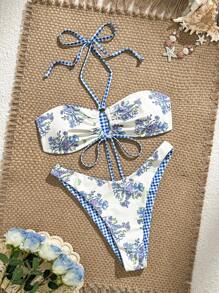 Swim Mod 2pcs/Set Summer Fashion Reversible Sexy Bikini Set - Multicolor - View 6