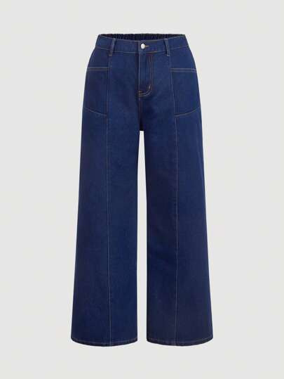 SHEIN MOD 大码休闲宽松直筒蓝色牛仔裤