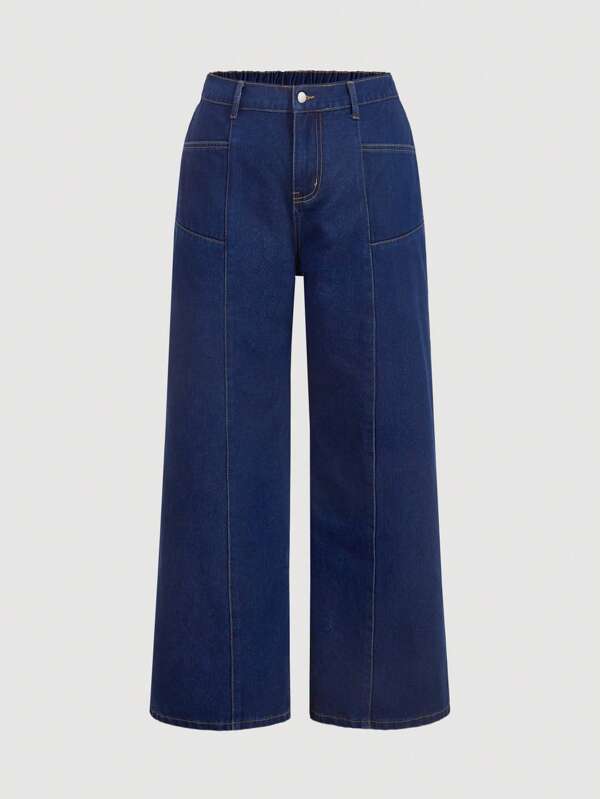 SHEIN MOD Plus Size Casual Loose Straight Leg Blue Jeans