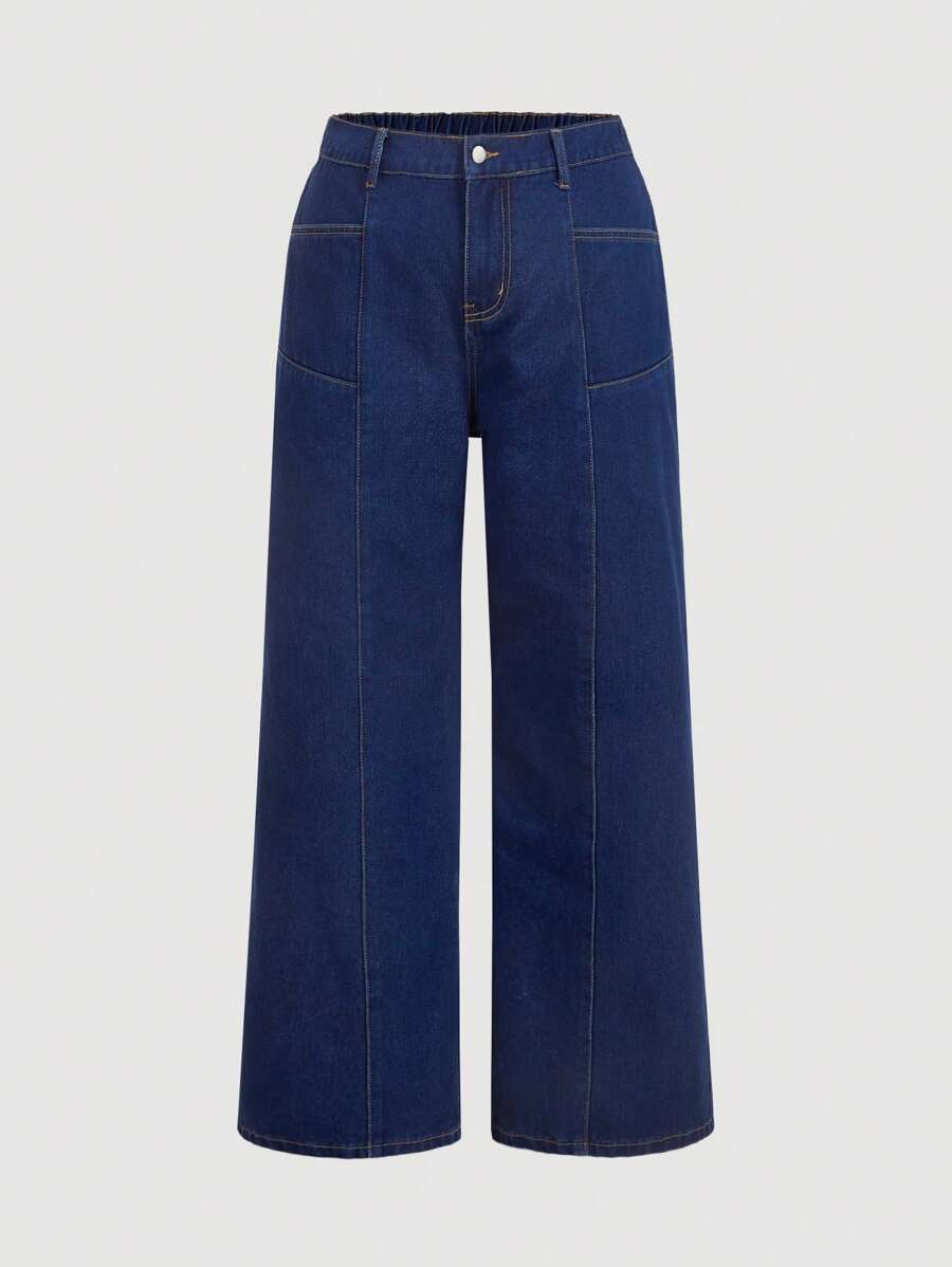 SHEIN MOD 大码休闲宽松直筒蓝色牛仔裤