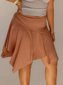 Aralina Curve Women Asymmetrical Hem V Waist Flowing Boho Summer Outfits Skirt - Brown - View 1