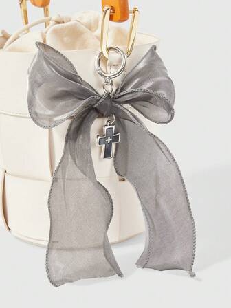 Kawaii 1pc Cute Bowknot, Organza, Shell Cross Keychain Bag Charm