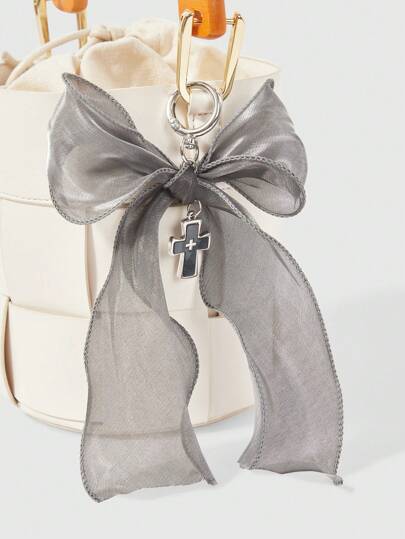 Kawaii 1pc Cute Bowknot, Organza, Shell Cross Keychain Bag Charm