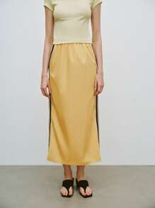 SHEIN LUNE Falda de cintura alta con decoración lateral de empalme, de verano - Amarillo - Ver 5