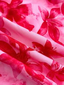 SHEIN 少女热带植物印花细肩带蝴蝶结前开衩连衣裙，波尔卡圆点泡泡袖 A 字形侧开衩度假迷你连衣裙，淡色系夏季连衣裙 - 粉色 - 查看 5