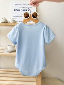 Baby Boy Infant Newborn 0-3 Years Old Casual Daily In/Outdoor Graphic "MAMA'S BOY" Short Sleeve Knitted Bodysuit, Cotton Material - Blue - View 2