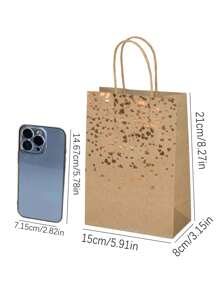 带有金箔心形图案的牛皮纸礼品袋 - 可重复使用的食品配送、外卖、糖果袋 - 耐用手柄，适合派对、婚礼和活动 - 彩色 - 查看 4