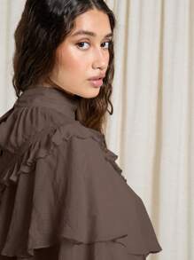 AiiRZ Vintage Victorian Prairie Crop Cape Top High Neck Ruffle Layered Gothic Western Fall Blouse Festival Bohemian
