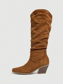 Daringsoles Botas occidentales con punta puntiaguda y tacón grueso, con cierre deslizante para mujer. Botas altas de montar con bordados para otoño/invierno