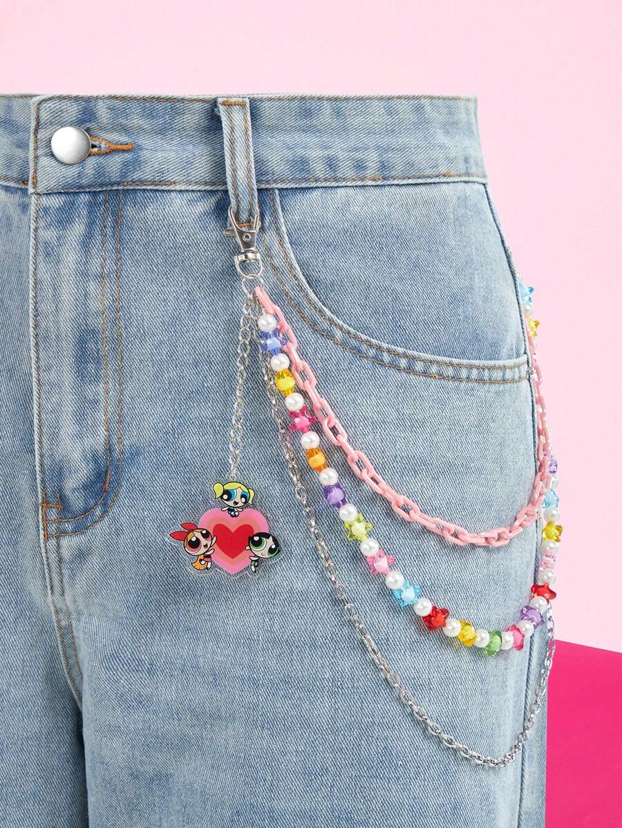 THE POWERPUFF GIRLS X SHEIN 亚克力时尚花朵、泡泡、毛茛图案拉链头