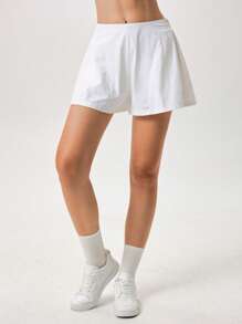 Menodora SHEIN Sport Quần short thể thao dáng rộng màu trơn cho nữ - trắng - Xem 6