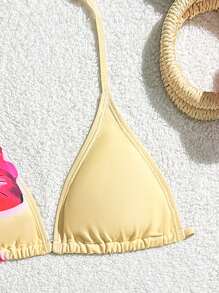 Teen Girls Floral Print Bikini Swimwear Set With Beach Skirt - Multicolor - View 3