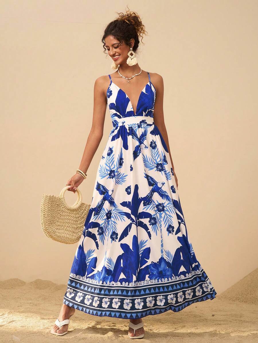 Travachic 女士细肩带花卉印花连衣裙，简约优雅，适合休闲度假