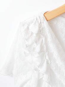 SHEIN Clasi New Elegant Lace White Puff Collar Fitted Women Short Sleeve T-Shirt - Beige - View 5