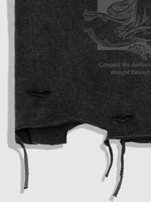 ROMWE MEN Grunge Punk Men Vintage Washed Religious Casual Tank Top - Black - View 5